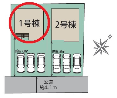 豊田市高岡本町南　新築分譲住宅　全2棟　1号棟の区画図