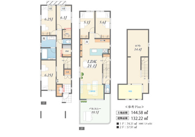 【参考プラン】 | 富士見ヶ丘３区画 | 3号区　LDK21帖　主寝室8帖　5LDK　吹抜けリビング