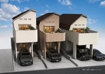 【外観パース】 | 富士見ヶ丘３区画 | 南道路、日当り良好、３号棟はカースペース２台可能