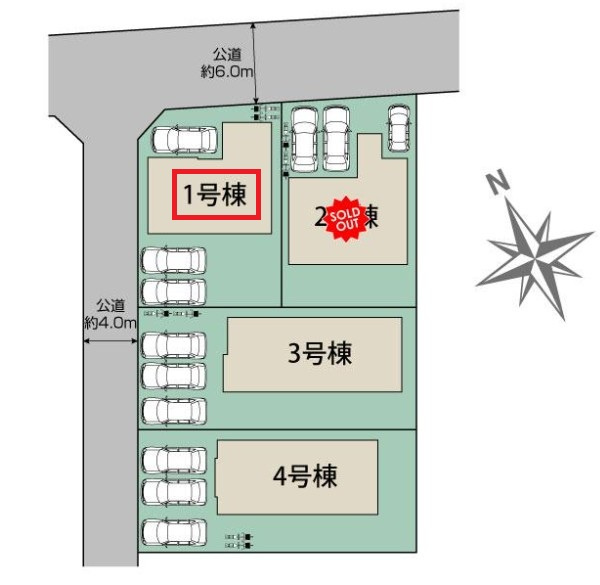 ブルーミングガーデン下野市駅東2丁目の区画図|【全3棟】各号棟の詳細については、お気軽にお問い合わせください♪