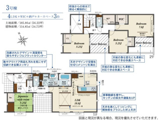 【間取り】 | ブルーミングガーデン下野市駅東2丁目　3号棟 | 全室南向きで陽当たりの良い間取りです