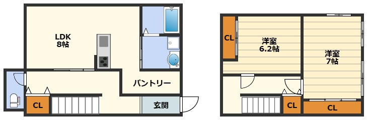 浮田2丁目2-22　貸家の間取り