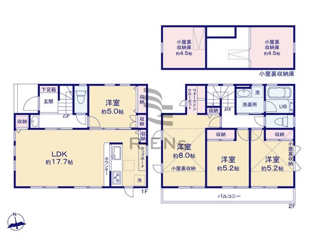 【間取り】 | 練馬区南田中５丁目　新築戸建て　B号棟 | 収納豊富な小屋裏収納、季節物や思い出の品もすっきり収納