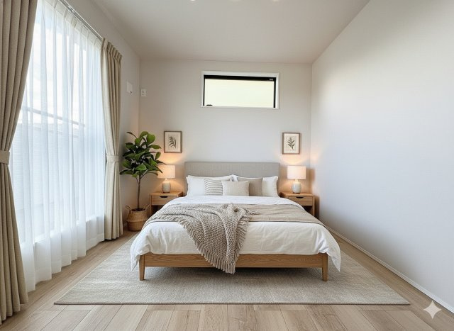 三郷市鷹野1丁目　新築戸建　全1棟の寝室|現況の物件写真にCGによる画像処理を行っています。家具、家電、小物、カーテン等はイメージはCGです。