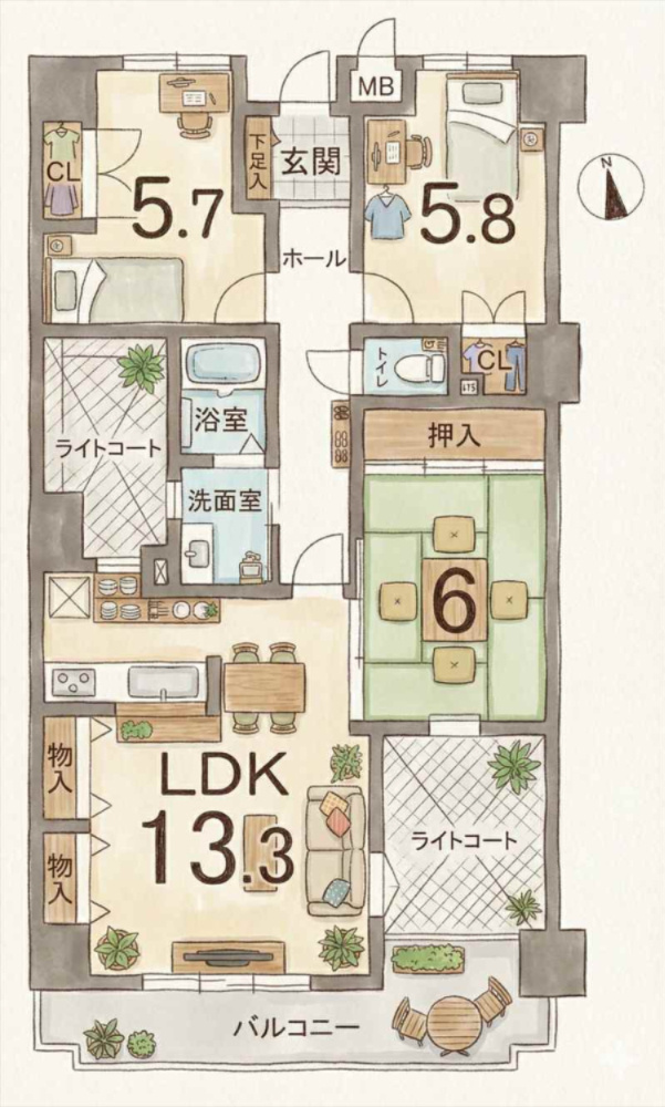 パレ・グランドール長者原駅前の間取り