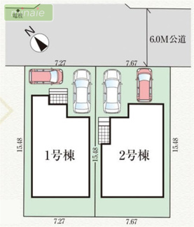 【区画図】 | 小学校5分 スーパー6分　南大野2　全2棟 1号棟