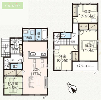 【間取り】 | 小学校5分 スーパー6分　南大野2　全2棟 2号棟