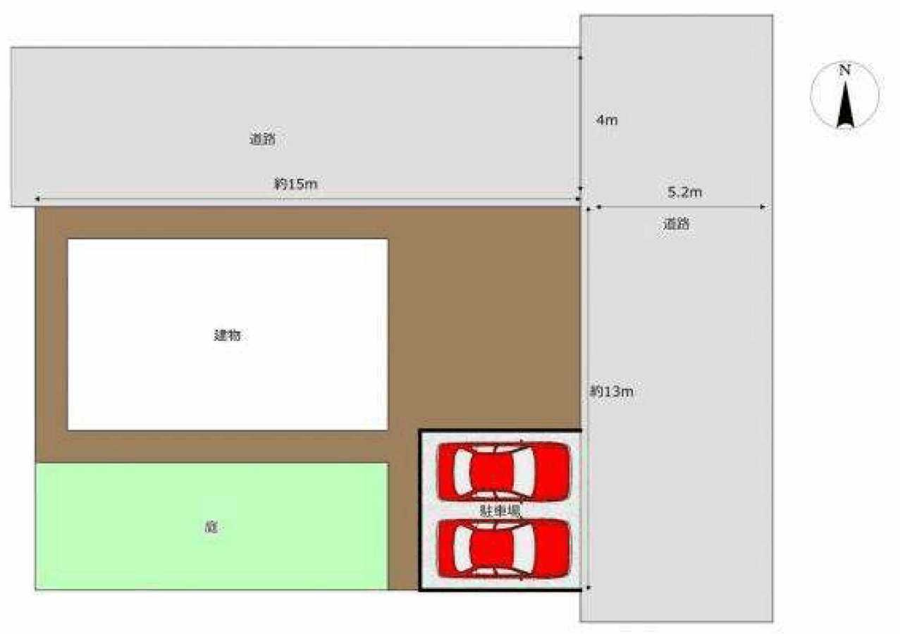 真岡市大谷台町 中古住宅の区画図|東5.2m×北4.0mの公道に面した角地