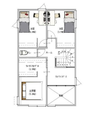 南国市篠原　新築一戸建ての間取り|プライベート空間をしっかり確保できる、落ち着いた居室設計。雨の日も安心、ランドリースペース完備