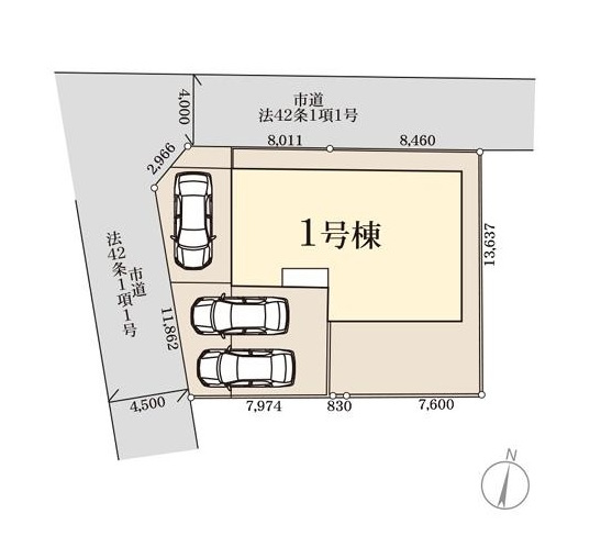 第1牛久市岡見町　新築戸建の区画図