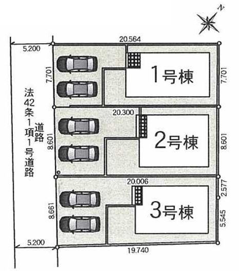 【Cradle garden】高根沢町宝積寺 第16 全3棟の区画図