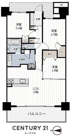 【間取り】 | ビッグカーサ堺しらさぎ駅前casaG | 専有面積:76.87平米　バルコニー面積:5.18平米　間取り:3LDK