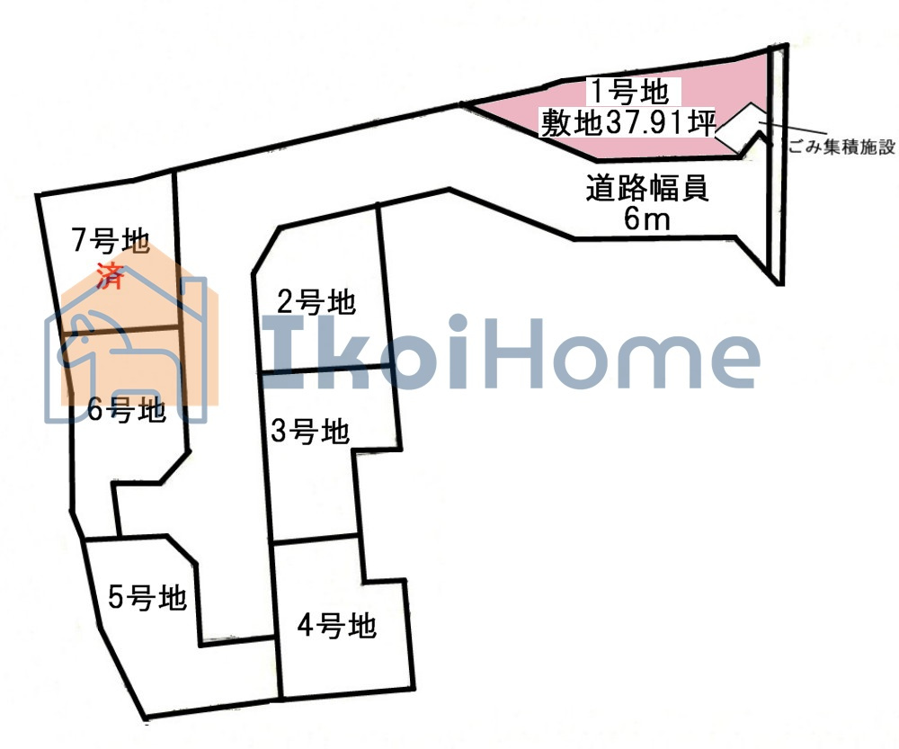 明石市大久保町松陰　全7区画1号地　土地の土地図|●年中無休：当日予約可●1号地は敷地面積ゆったり約37.91坪！