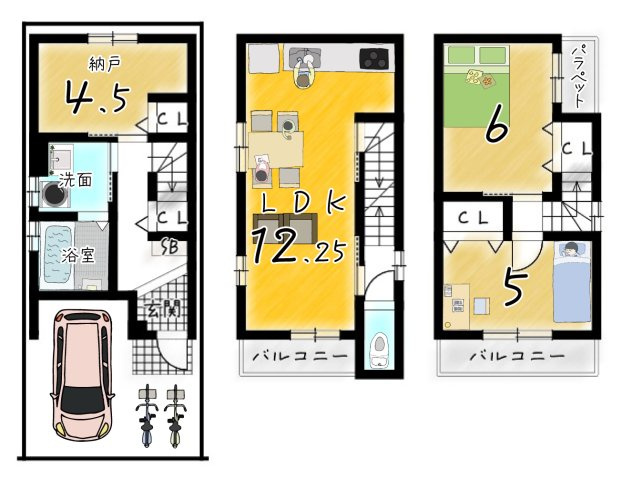 久世中久世町３丁目の土地図＋建物プラン例