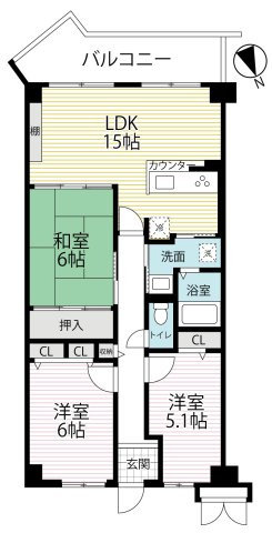 天然木フルリノベーション済み◆陽当たり良好３ＬＤＫ◆分譲駐車場付き◆ディオ・フェルティ大津瀬田の間取り