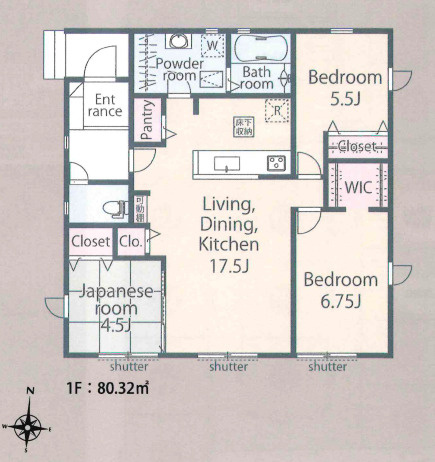 八女市吉田 リナージュの間取り|大容量パントリー付き！平屋3LDKです♪