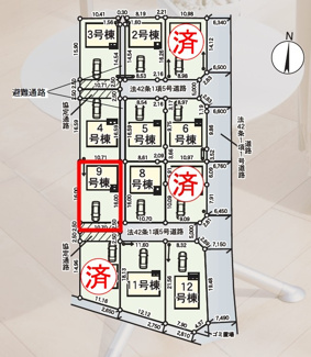 【区画図】 | 油井小学校・安達中学校区　GRADLE GAEDEN 二本松市油井　第５　全１２棟　９号棟 | 【区画図】９号棟　駐車スペース３～４台と広々しています。
