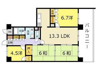 広島市安佐北区口田３丁目の賃貸マンションの間取り