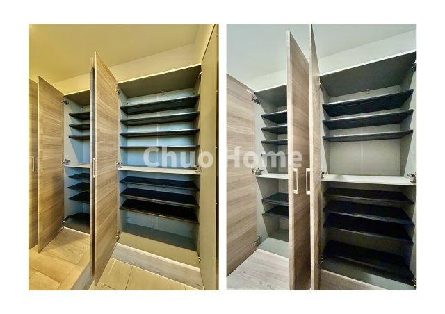 コーポ日野の玄関|【玄関】玄関には大型のシューズクローゼットを設置しておりますのでいつでもスッキリりとした空間を保てます。玄関周りを清潔に使うのはとても大事なことですよね。