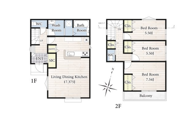 【土地図＋建物プラン例】 | 2区画のプラン例（94.74㎡/建物価格2010万円
