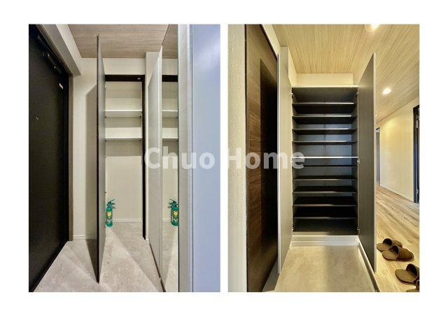 ダイアパレスアビエント亀戸の玄関|【玄関】玄関には大型のシューズクローゼットを設置しておりますのでいつでもスッキリりとした空間を保てます。玄関周りを清潔に使うのはとても大事なことですよね。