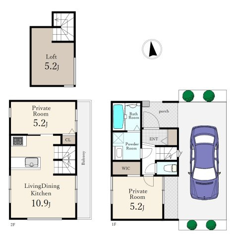 杉並区和泉4丁目 限定1区画の外観パース|イラストは図面を基に起こしたもので実際のものとは多少異なる場合がございます
建物価格2090万円(税込)
建物面積52.17㎡(別途ロフト10.93㎡あり)