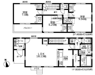 【間取り】 | 厚木市金田  3号棟 4期 | 網戸標準仕様　シャッター5箇所付　Ｗロックカードキー（FamiLock 電池式）　南向きバルコニー　食洗器・浄水器　浴室乾燥機+窓・浴室TV　屋根洋瓦葺き　全居室収納　LDK18.1帖