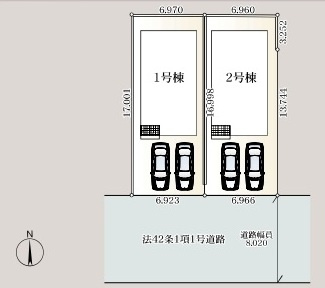 【仲介手数料無料】新築戸建　熊谷市赤城町1-161（全2棟）の区画図