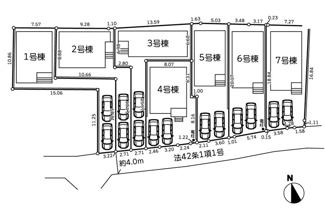 【区画図】 | 厚木市金田  4号棟 4期 | 4号棟　南西側約4ｍ公道　駐車並列2台（車種によります）　敷地面積39.3坪