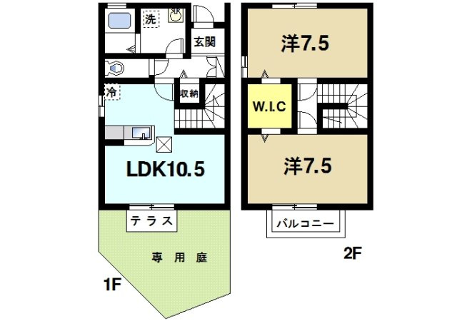 ディアコートⅢの間取り|テラスハウスは広くて快適です