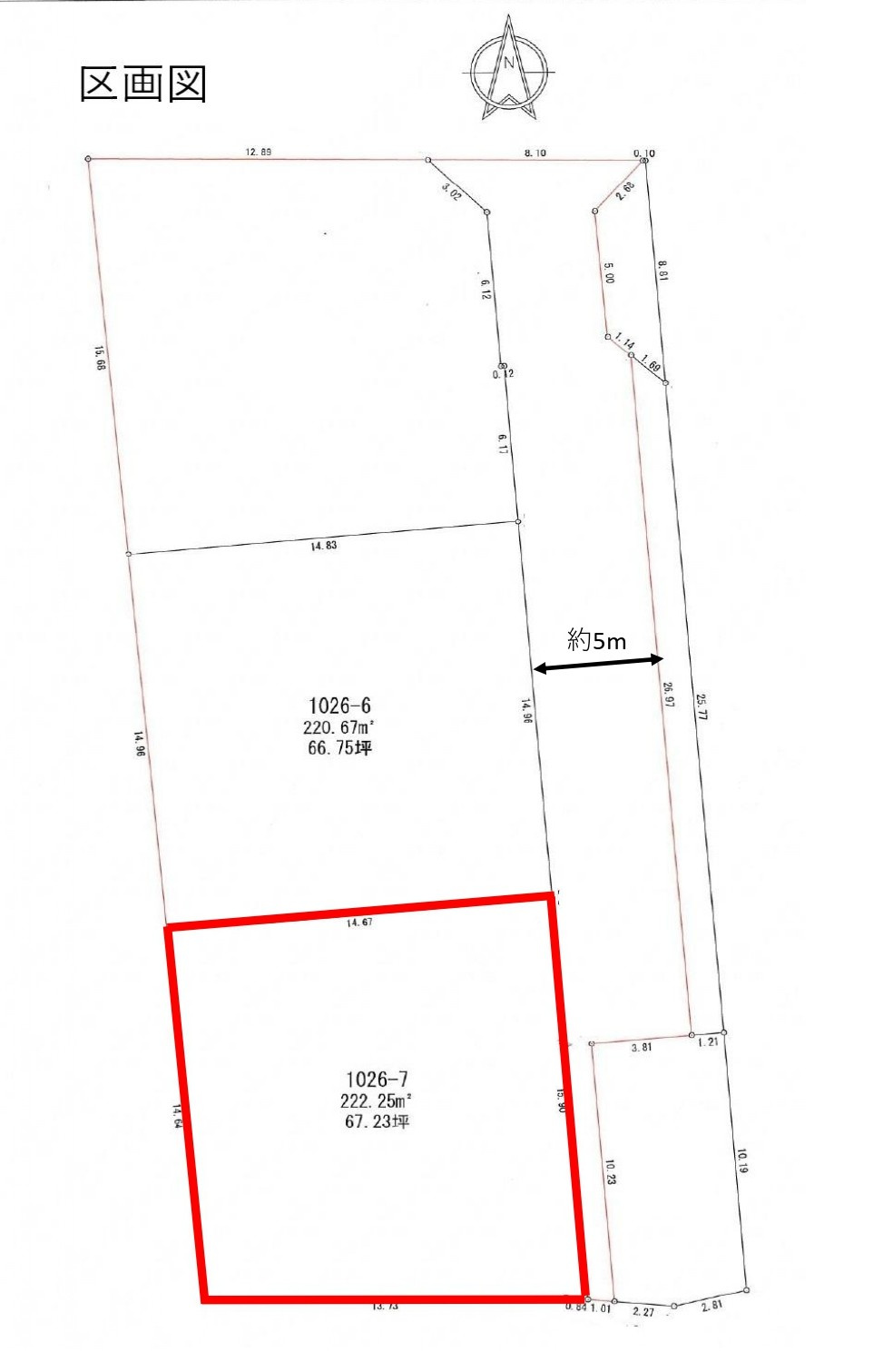津山市平福　売土地　67坪の区画図