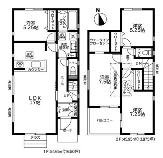 【間取り】 | 厚木市金田  7号棟 4期 | 4LDK+屋根裏収納　網戸標準仕様　シャッター6箇所付　玄関カードキー（FamiLock）　屋根洋瓦葺き　浴室乾燥機+窓・浴室TV　食洗器・浄水器　全居室収納（WIC1箇所）　リネン棚　LDK17帖