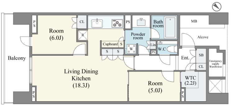 Park Village B棟 15階の間取り|70.81㎡の２LDKのお部屋です。