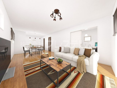 【居間・リビング】 | 奈良市西大寺新池町の新築一戸建 全３区画 | ２号地リビング完成イメージ／ＬＤＫは広々１９帖！南向きですので、陽あたり良好です♪※モデルハウスあり