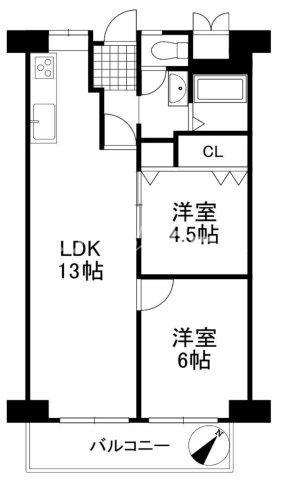 ローズコーポ千里C棟の間取り|2LDK