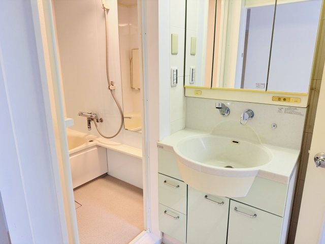 グリーンヒル寺田１５５号棟の脱衣所|～クロス・クッションフロアも新規貼替え済です～