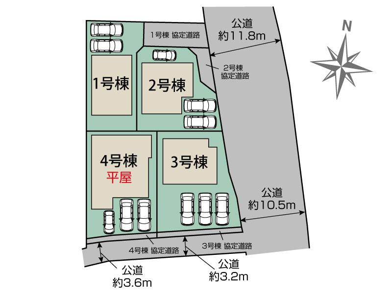 新築　前橋市北代田町　Blooming　Garden　2号棟の区画図|2号棟　区画図　東側接道幅員約10.5ｍ
