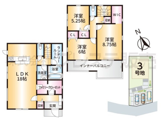 【間取り】 | 奈良市西大寺新池町の新築一戸建 全３区画 | ３号地間取図