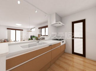 【キッチン】 | 奈良市西大寺新池町の新築一戸建 全３区画 | ３号地キッチン完成イメージ／人気の対面キッチン♪