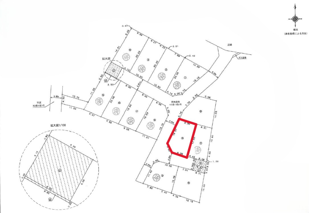 いろどりアイタウン栃木市大宮町　１０号棟の区画図|１０号棟　土地面積：169.84㎡（51.37坪）カースペース２～３台可能です。