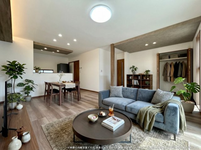 【居間・リビング】 | 【LDK　CG家具設置イメージ】
※画像に含まれる家具家電はCGで作成されたイメージです。実際の物件には付帯しません。