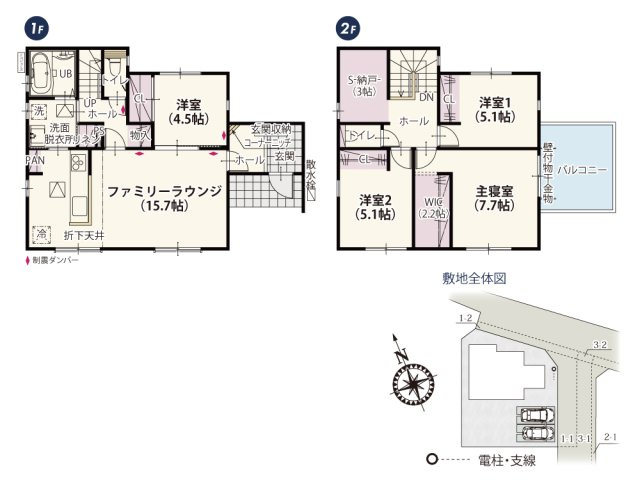 【間取り】 | 全居室二面採光で明るく暮らしやすい家。2階に約3帖の納戸がついているので季節ものの収納や旅行カバンなどもしっかり収納できます！