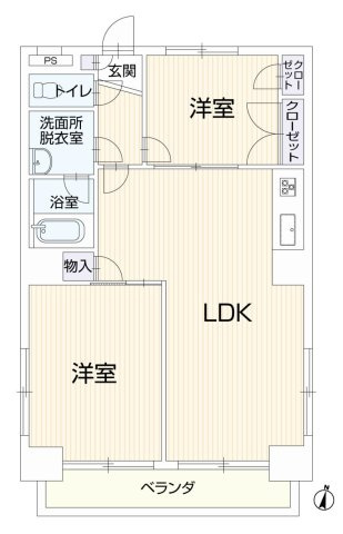 【間取り】 | スカイハイツ横山 | 2LDKは、リビングダイニングキッチンと二つの居室がある間取りでございます。夫婦や小さなお子さんのいるご家庭に特におすすめで、リビングで家族団らんを楽しみつつ、個室でプライベートな時間も確保できます。
