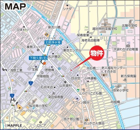 【２号棟】越谷市下間久里新築戸建ての地図