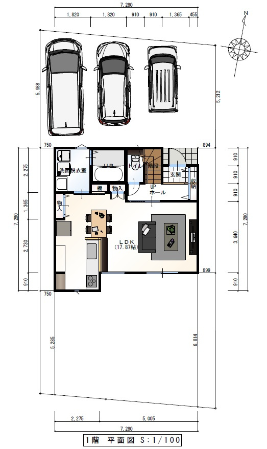 介良乙　新築戸建の区画図|土地面積　164.97㎡　（約49.90坪）　建物面積　88.18㎡　（約26.67坪）