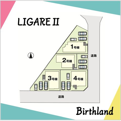 新築戸建・新築建売　郡山市富田西1期　富田小・富田中の区画図|駐車スペース3台可能です！（車種による）前面道路　南側幅員6.0ｍ