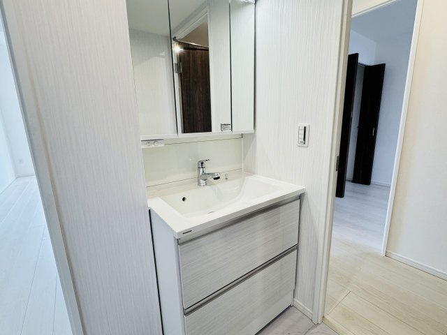 ビュータワー八王子の独立洗面台|～2022年7月に交換済、３面鏡付きの独立洗面台　細々している物をスッキリ収納出来ます～