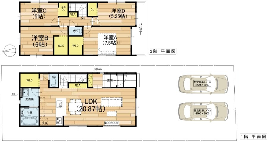 栗東市手原4丁目1号棟　新築戸建ての間取り