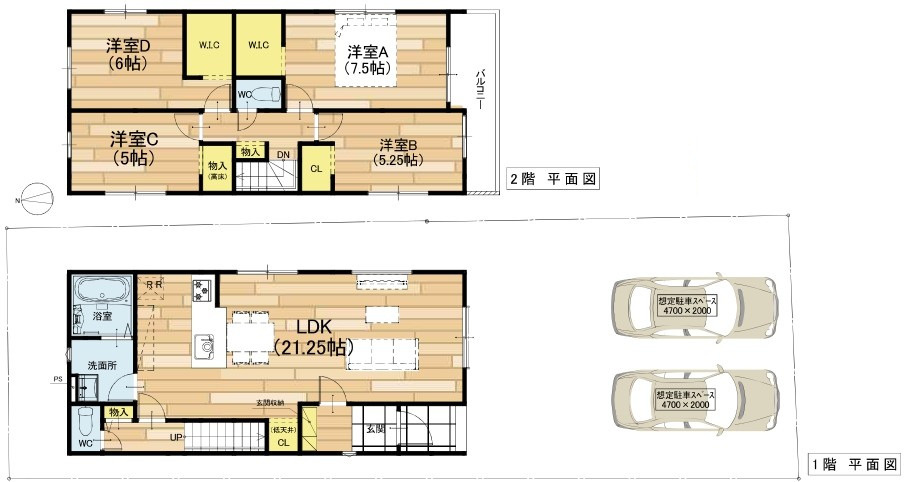 栗東市手原4丁目2号棟　新築戸建ての間取り