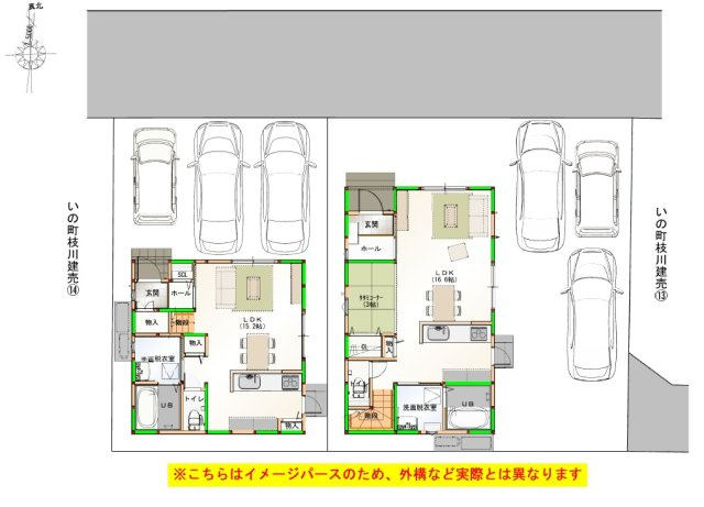 いの町枝川　新築戸建　⑬　（全2区画）の区画図|北側　公道4.0ｍ　接面11.3ｍ　